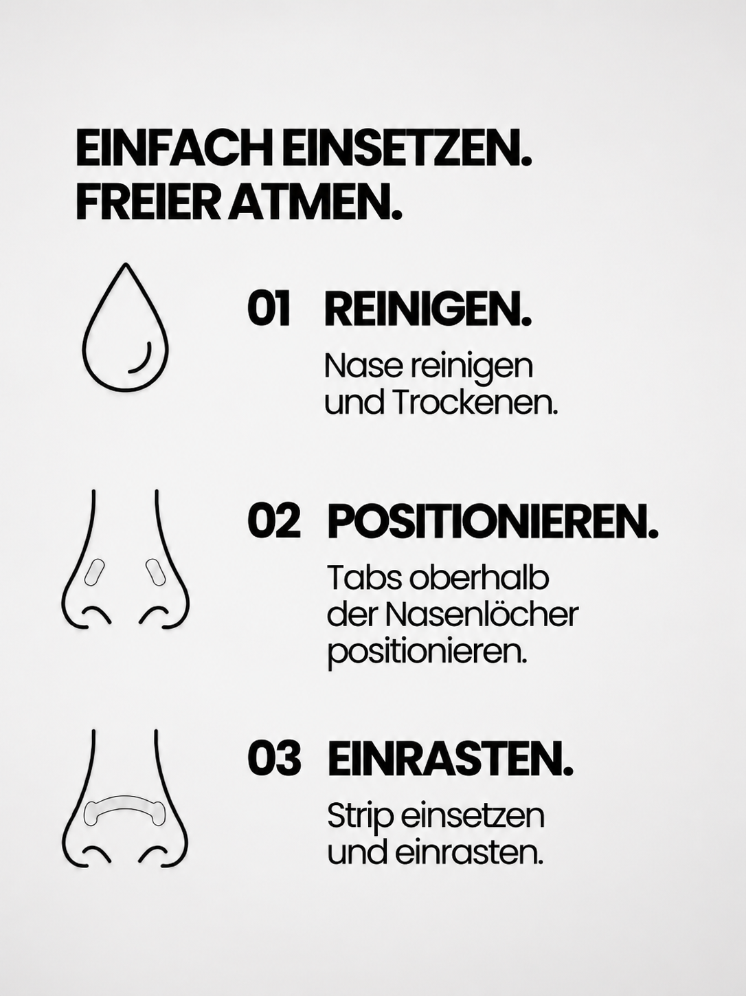 Anleitung zur Anwendung der airly. Performance Nasal Strips in drei Schritten