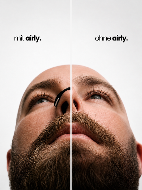 Vergleich der Nasenatmung mit und ohne airly. Performance Nasal Strips